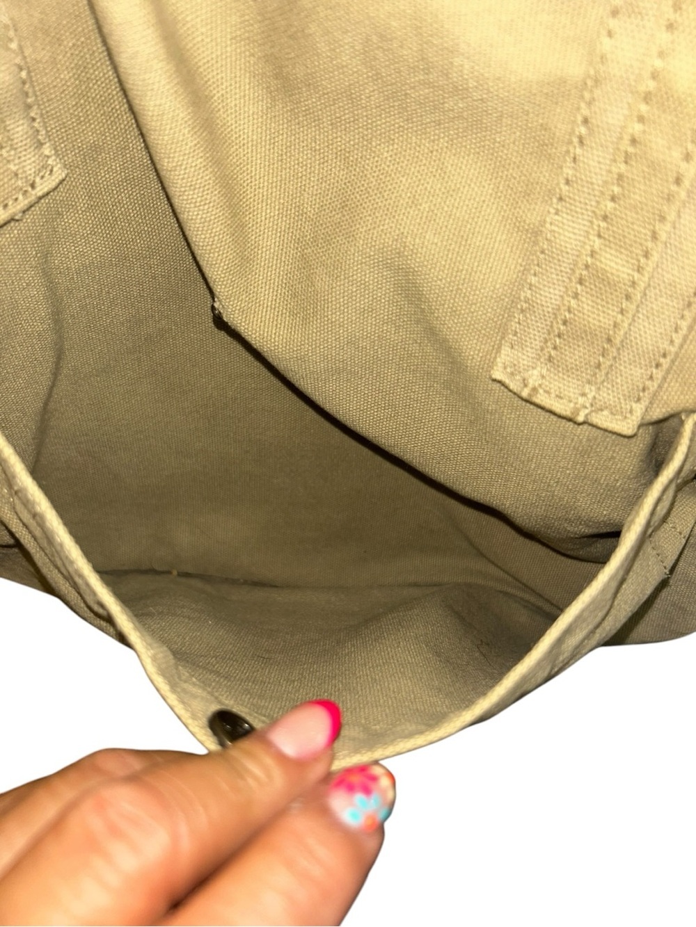 Converse One Star Canvas Utility Tote Shoulder Bag Beige Multi Pocket Large - Picture 4 of 10